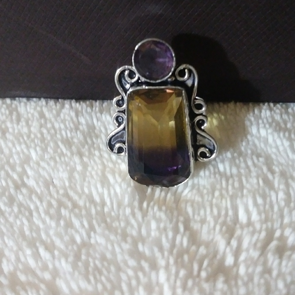 Genuine Amethyst and Amatriene 925 Silver Ring💜💛 - Picture 2 of 5